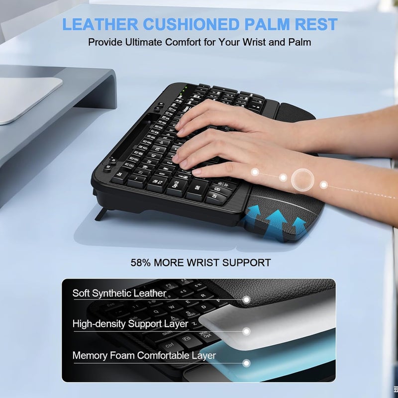 EAYBLLY Ergonomic Wireless Keyboard with Cushioned Wrist Rest, Wave Keys, Phone Holder, Comfortable Natural Typing, 2.4GHz Full Size Cordless USB Computer Keyboard for Windows, Mac OS, Laptop, PC (Black) - Image 2